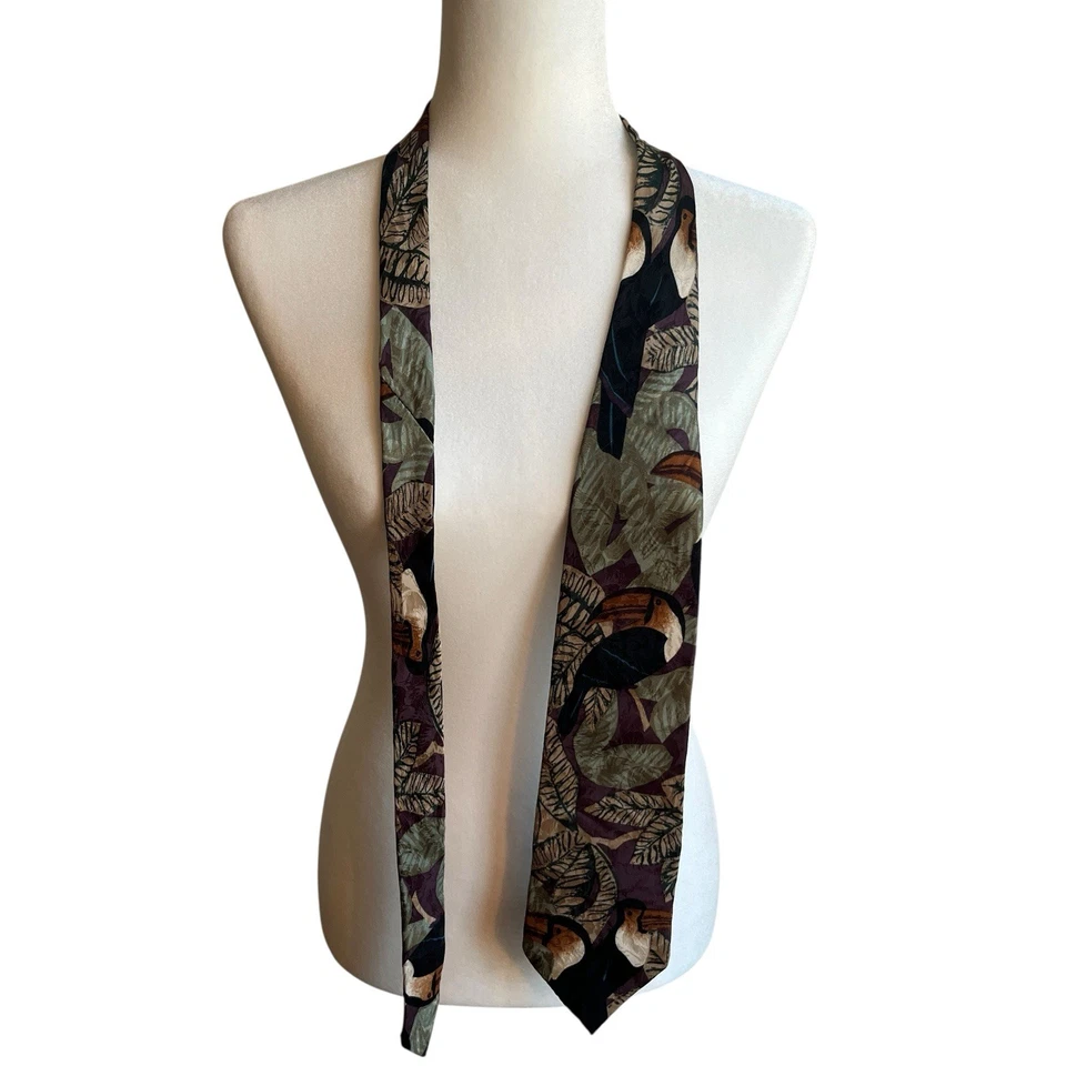 男式 Robert Stock 100% 真丝热带 Toucan 领带办公室趣味鸟爱好者 — 第 2/4 张图片