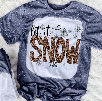 Let It Snow Leopard Print Christmas T Shirt Winter Snowflake Holiday Graphic Tee