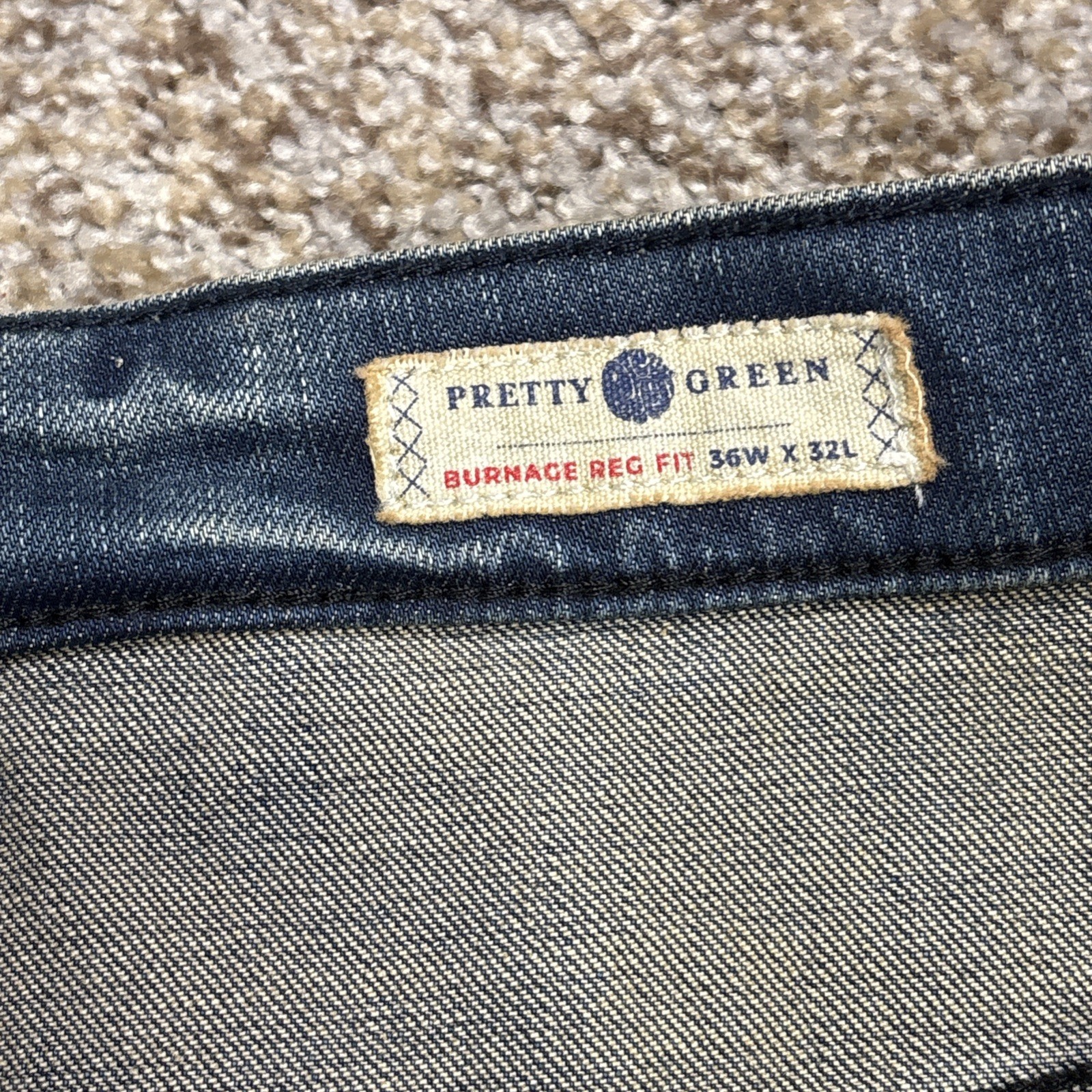 Pretty Green Jeans 36x32  Denim Burnage Regular Fit Button Fly New Fits 35 X 31 - View 8