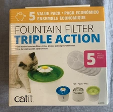 NEW Catit Pet Cat Drinking Water Fountain Triple Action Filter 5 Value Pack