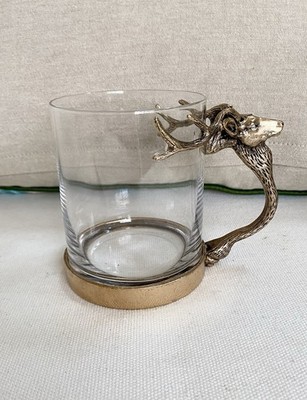 Stag Deer Whiskey Tumbler Mug Cleat Glass Antique Gold Brass Fathers Day Gift