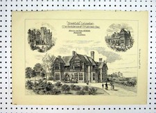 Original alter antiker Druck 1879 Brookfield Leicester Residence Johnson House