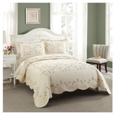 Felisa Vintage Floral Quilt Set - 3-Piece Cotton Coverlet for Full Queen Size