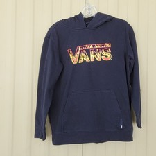 Vans Off The Wall Flames Boys Pullover Hoodie Black Long Sleeve Pockets L