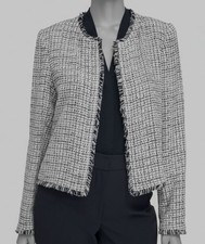 Calvin Klein Women's White Black Tweed Open-Front Blazer Jacket Size 6
