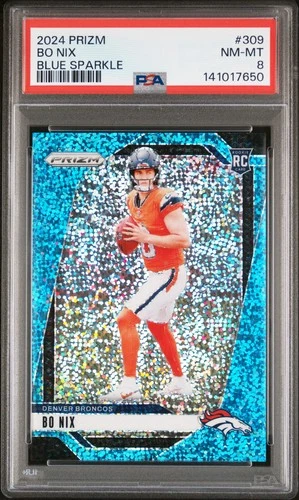 2024 PANINI PRIZM BLUE SPARKLE #309 BO NIX ROOKIE RC 73/96 PSA 8