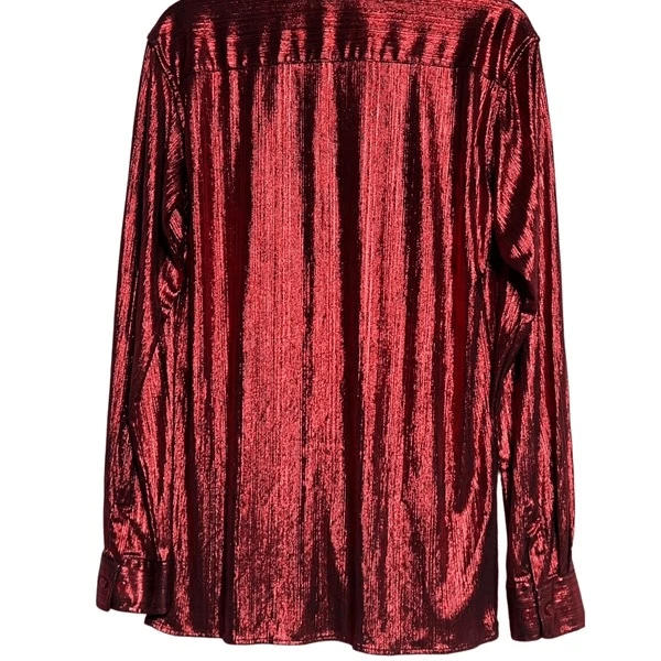 Camisa Disco Paul Jones Para Hombre Roja Metálica Años 70 Manga Larga Con Botones Talla Medi Foto 2 de 4