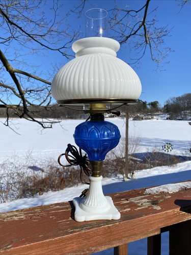 Cobalt Blue Table Lamp Cut Glass Bohemium Czech 18 1/2” Gorgeous Estate find - Picture 8 of 12