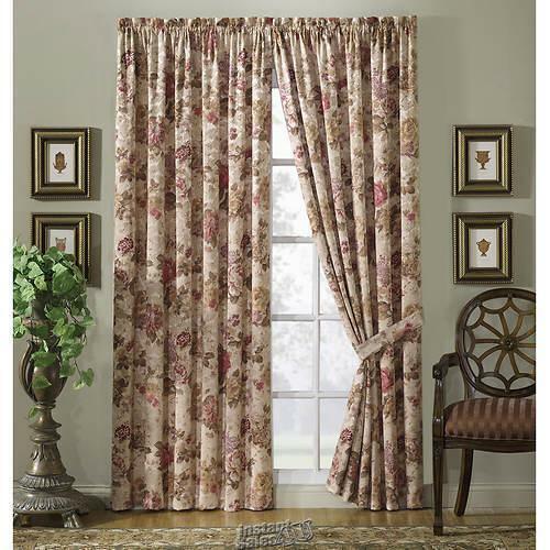 Collette Drapery Panel with Reversible Tie Backs Floral and Taupe 50"Wx63"L - Picture 2 of 2