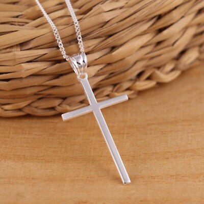 Real 925 Sterling Silver Cross Crucifix Pendant Chain Necklace Jewellery Boxed