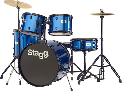 Stagg Blue 5-piece, 6-ply basswood, 22'' Bass drum set w/ hardware, throne & More