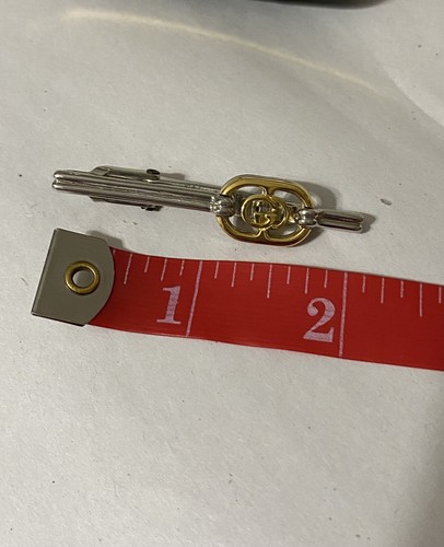 Gucci Mens Tie Clip Bar Logo Interlocking GG Vintage Gold/Silver Tone - Picture 14 of 14