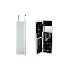 BTEXPERT White Cheval Mirror Over Door Wall Mount Hang Jewelry Cabinet Armoire