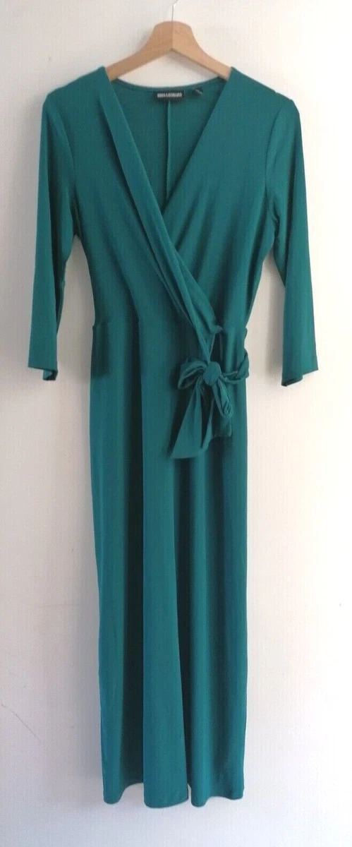 New Nina Leonard QVC Faux Wrap Maxi Dress Teal Blue Green Size