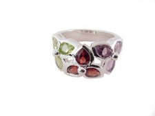 Sterling Silver Multi-Stone Ring Peridot,Amethyst,Garnet 