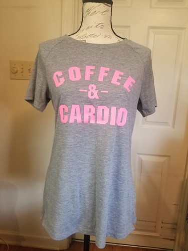 Zone Pro Athletic Tshirt Small Gray Hot Pink Trim ShSlv "Coffee & Cardio" EUC - 第 1/10 張圖片