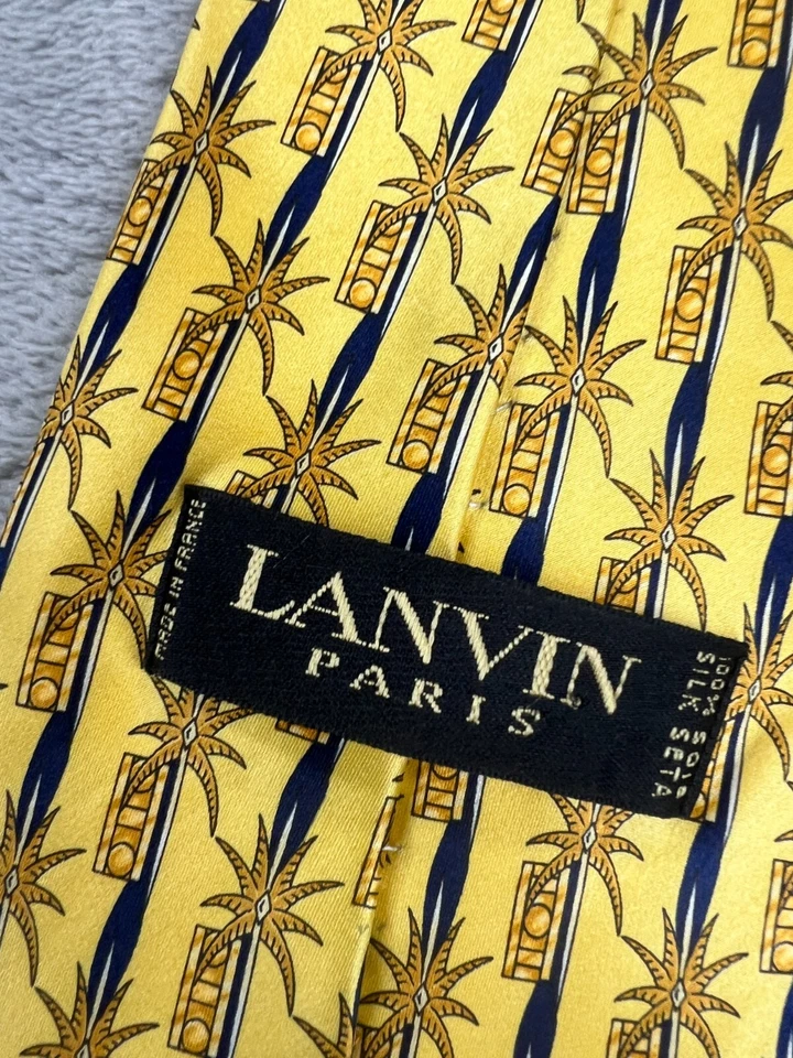LANVIN PARIS DRESS SUIT DESIGNER 100%SILK NECKTIE TIE YELLOW Made in France 👔❤️ - Image 4 of 4