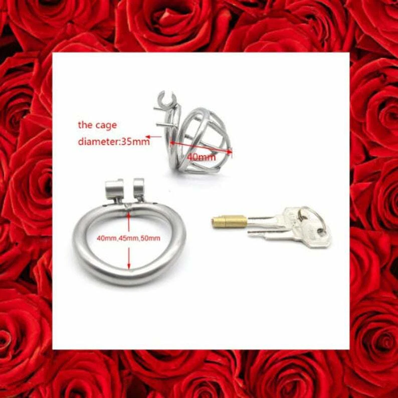 Dispositivo de castidad para hombres Jaula de castidad de acero inoxidable Bloqueo de anillo Cerradura de pájaro de metal Foto 3 de 4