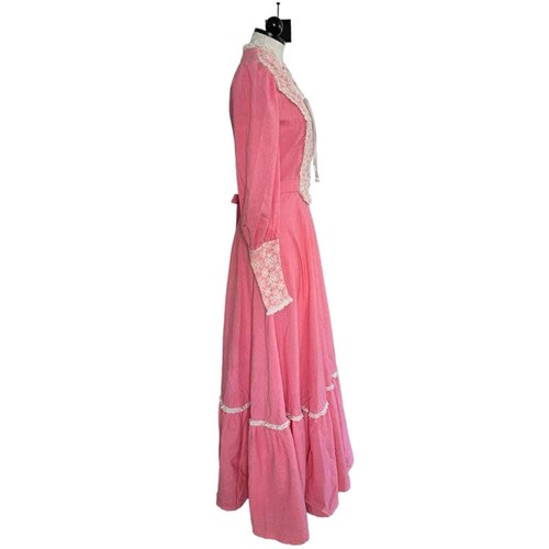 Vintage 1970's Praire Dress Leg of Mutton Sleeves Lace Bodice Zip Back & Wrists - Picture 3 of 12