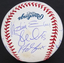 ANAHEIM ANGELS 2004 TEAM SIGNED BALL MOLINA REINEKE LACKEY GUILLEN F-ROD KENNEDY