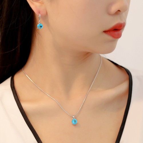 Stylish Jewelry 7 Colors Cubic Zircon Necklace And Earring Set For Women Girls - Picture 2 of 13