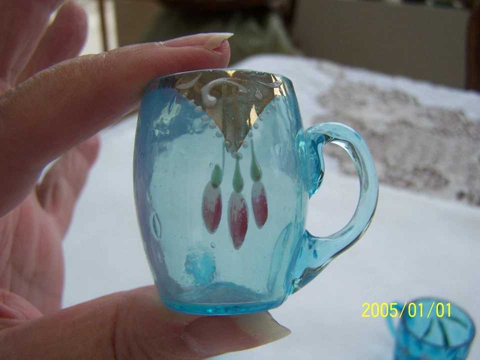 Lot de 3 anciens verres émaillés. Couleur bleue. Réf 3 - Photo 4/4