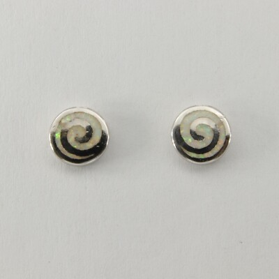 White Round Spiral FIRE OPAL Post / Stud  Earrings - 925 STERLING SILVER #663e