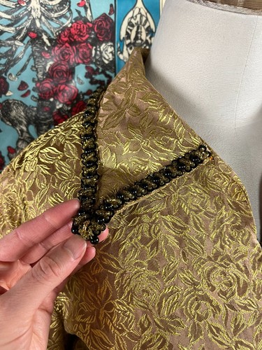 Maxi Vestido De Colección Años 60 Rubor Dorado Brocado Jacquard Metálico Manga Obispo Anfitriona - Imagen 3 de 14