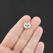 4 White Cat Gold Tone Enamel Charms - E350