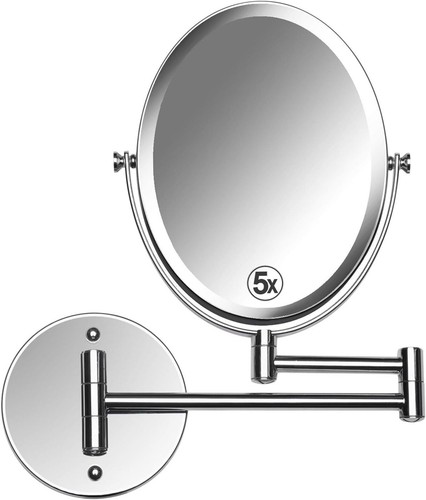 Wall Mounted Bathroom Makeup & Shaving Mirror Double Sided 5X & 1X Magnificat...