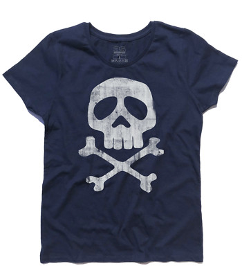 Womens Skull Jolly Roger Flag Pirate Flag Captain Cartoon T-Shirt 80s