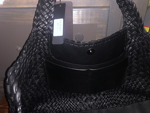 NEW STYLE FALOR FIRENZE MADE IN ITALY LARGE LEATHER WOVEN BLACK TOTE NWT - Picture 3 of 7
