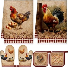 6 Farmhouse Rooster Chicken Oven Mitts and Pot Holders Sets Farmhouse Kitchen