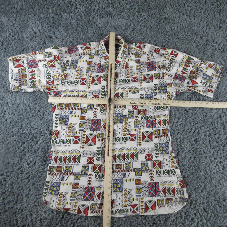 Ike Behar Shirt Mens Large White Red Geometric Short Sleeve Button Up - Image 3 of 4