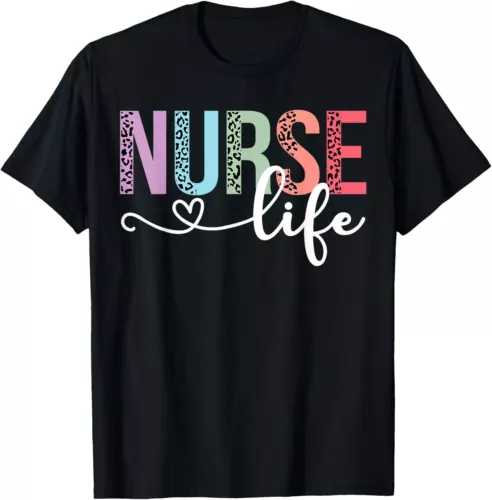 Women Nurse Life RN LPN CNA Leopard Nurse Week Healthcare Gift Unisex T-Shirt - Picture 1 of 2
