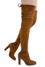 TAN 4" Block High Heel Over Knee Boots round toe WOMEN Size 10