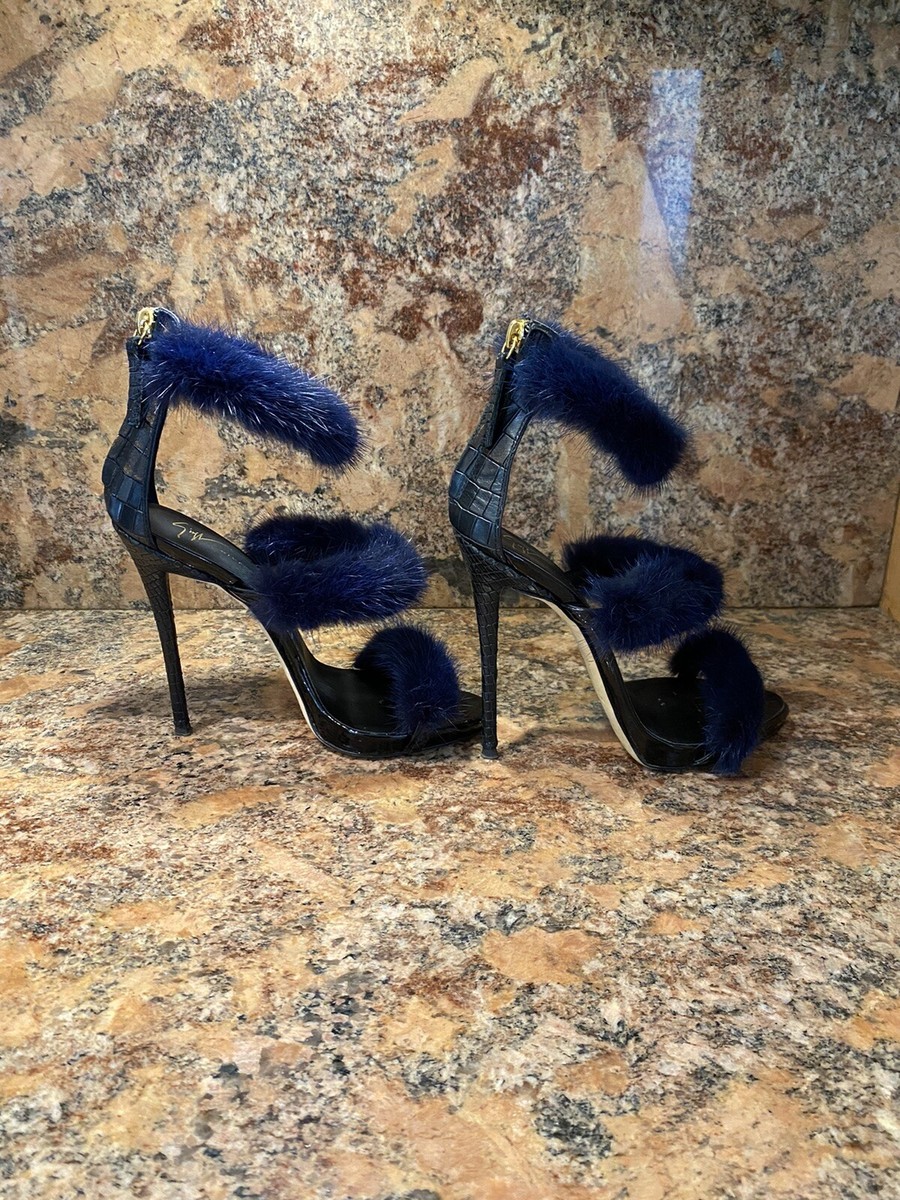 GIUSEPPE ZANOTTI Harmony Mink Fur Strappy Sandal Heels 36/6 | eBay