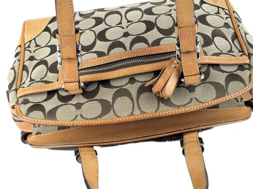 COACH Signature Logo Brown Canvas & Leather Handbag Shoulder Bag Women's Used - Picture 5 of 12