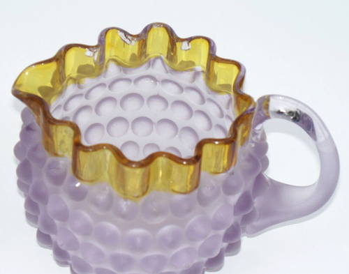 Antique Hobbs Brockunier Victorian Hobnail Dewdrop Purple Gold Cream & Sugar - Picture 2 of 5