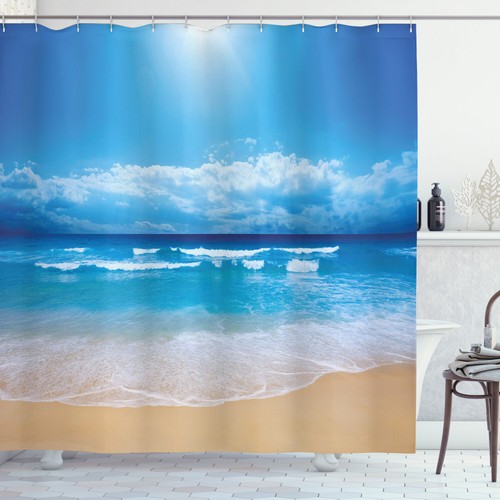 Beach Shower Curtain Cloudy Sky in Sea Summer Print for Bathroom