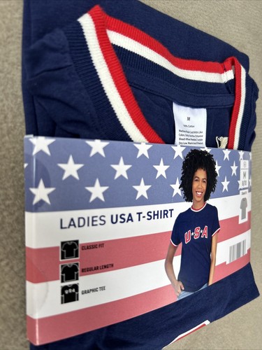 USA Stars LADIES Graphic Tee SHIRT M 8/10 Red  White Blue  NWT - Picture 5 of 7
