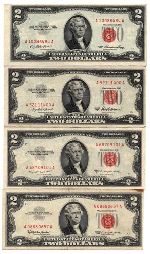 US - Set/4 $2.00 US Notes - Series 1953/ A/ B/ C - VF or better