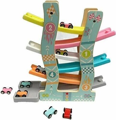 Wooden Wood Track Car Run Slider Click Clack 6 Layer Race Track Kids Toy DE