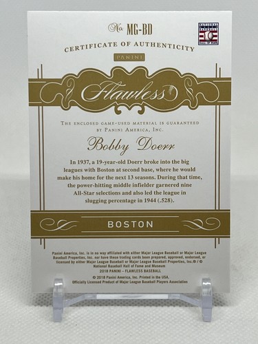 2018 Panini Flawless Bobby Doerr 6/7 GU Jersey Relic Card Boston Red Sox HOF - Picture 2 of 2