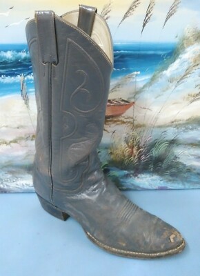 LARRY MAHANS Cowboy Western Boot Mens Size 8.5 GRAY LEATHER  3574