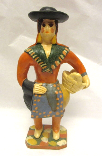 VTG ESTREMOZ ALENTEIO PORTUGAL Pottery Figure Hand Painted Woman w/ a Bowl (6