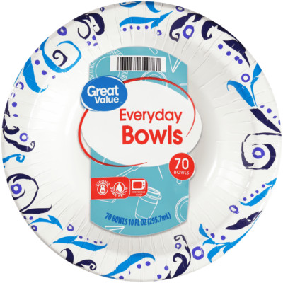10 oz Soak Proof Disposable Paper Bowls, Microwave Safe, 70-Pack, Patterned