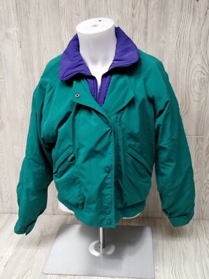 Eddie Bauer Women's M Goose Down Jacket Green Blue Outdoor Outfitter Full Zip