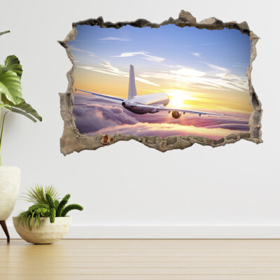 Flugzeug fliegt über Wolken 3D Smashed View Wandaufkleber Poster Aufkleber A392