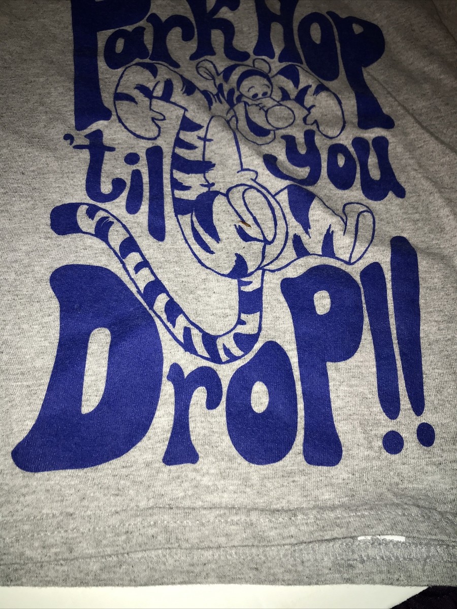Disney Parks Tigger T Shirt Y XS Gray Park Hop Til You Drop Short